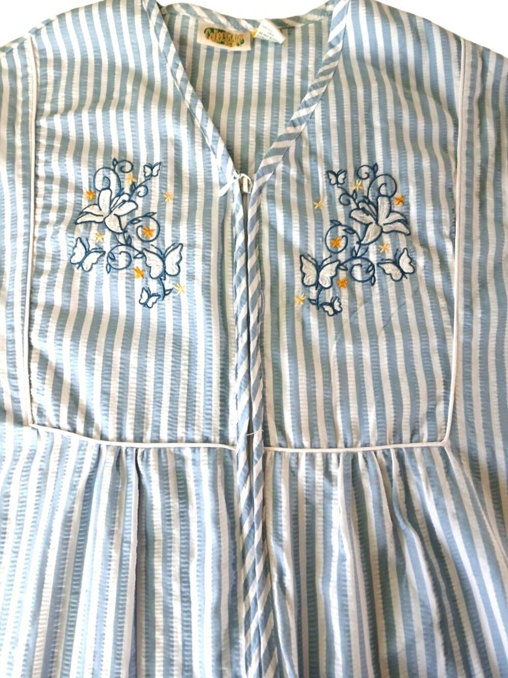 Vintage Collections Blue White Striped Seersucker House Dress Robe Size XXXL 3Xl - Picture 7 of 13